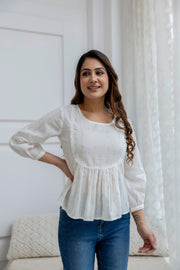 Women Off White Printed Peplum Top