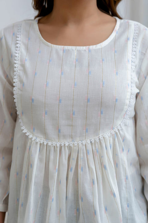 Women Off White Printed Peplum Top