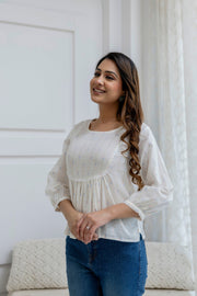 Women Off White Printed Peplum Top