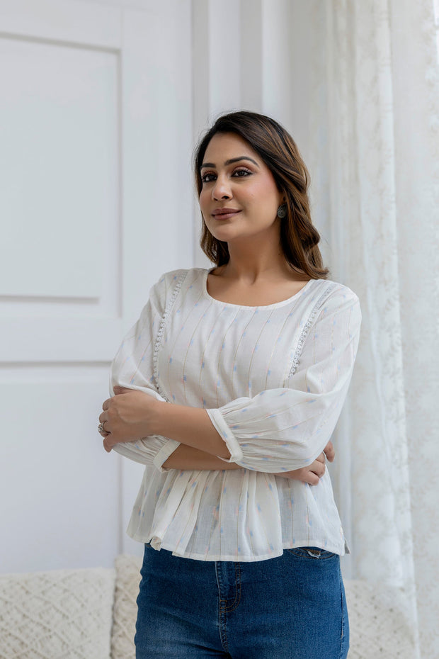 Women Off White Printed Peplum Top