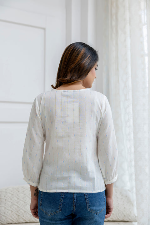 Women Off White Printed Peplum Top