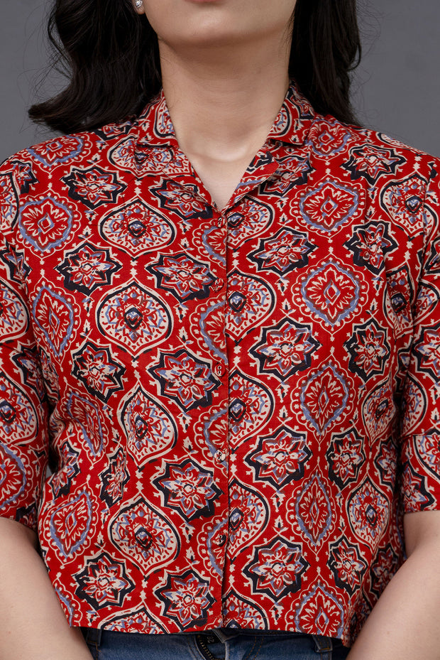 Women Maroon Printed Straight Shirt