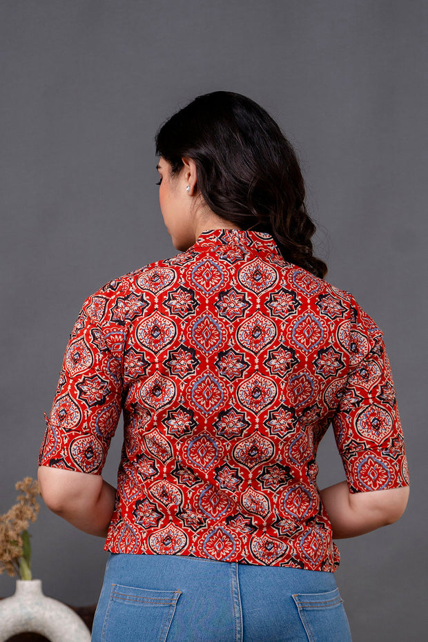 Women Maroon Printed Straight Shirt