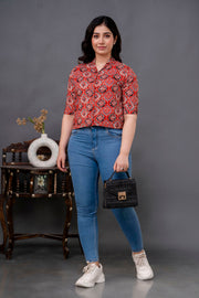 Women Maroon Printed Straight Shirt