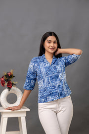 Women Blue Printed Straight Shirt