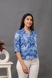 Women Blue Printed Straight Shirt