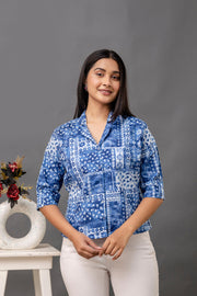 Women Blue Printed Straight Shirt