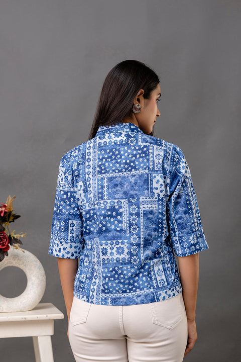 Women Blue Printed Straight Shirt