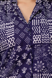 Women Navy Blue Printed Straight Shirt