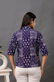 Women Navy Blue Printed Straight Shirt