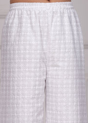 Women White Schiffli Straight Palazzo