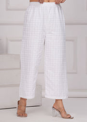 Women White Schiffli Straight Palazzo