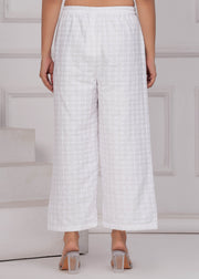 Women White Schiffli Straight Palazzo