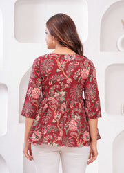 Women Maroon Printed Peplum Top
