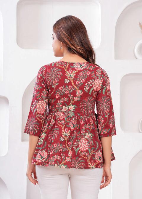 Women Maroon Printed Peplum Top