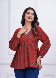 Women Maroon Printed Peplum Top
