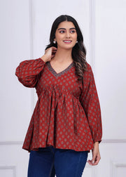 Women Maroon Printed Peplum Top