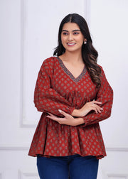 Women Maroon Printed Peplum Top