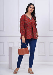 Women Maroon Printed Peplum Top