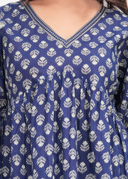 Blue Ethnic Printed Peplum TopFor Women