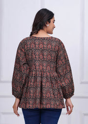 Black Ethnic Printed Peplum TopFor Women