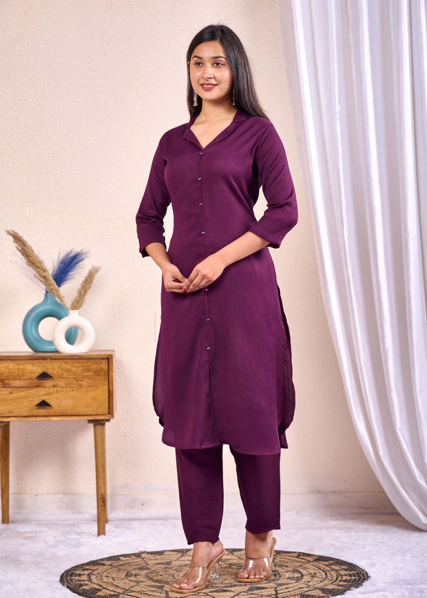 Purple Shirt Collared Co-Ord set for Women