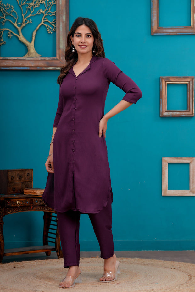 Purple Shirt Collared Co-Ord set for Women