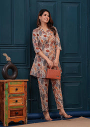 Beige Printed Co-Ord set for Women