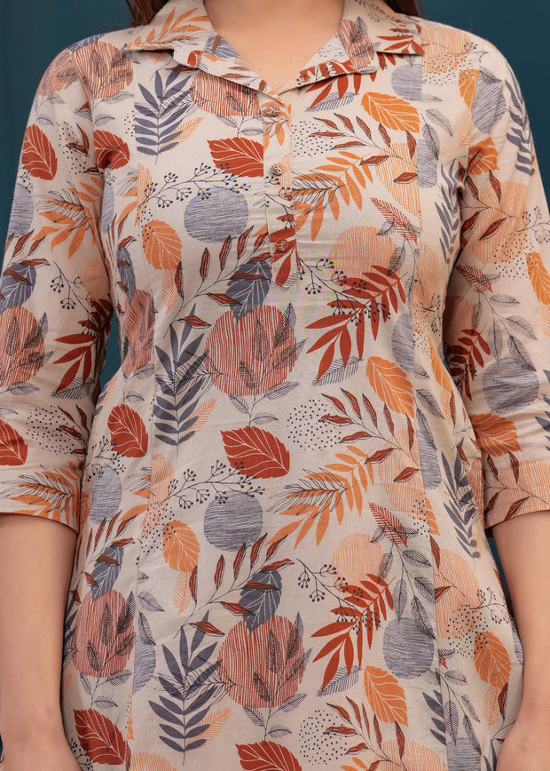 Beige Printed Co-Ord set for Women