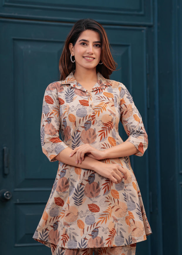 Beige Printed Co-Ord set for Women