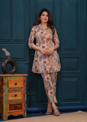 Beige Printed Co-Ord set for Women