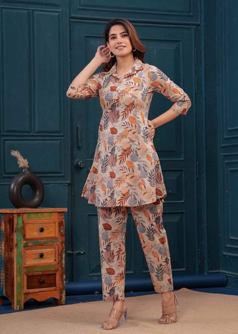 Beige Printed Co-Ord set for Women