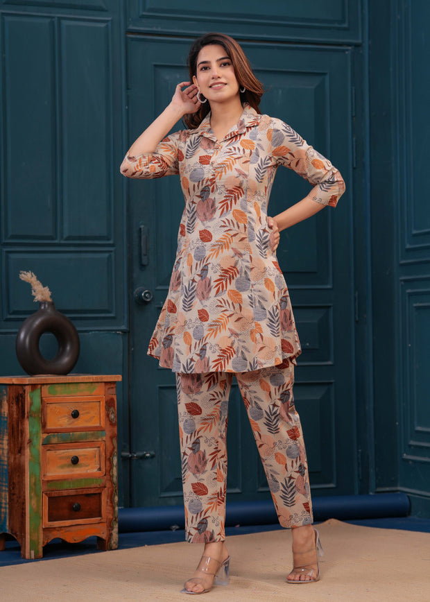 Beige Printed Co-Ord set for Women