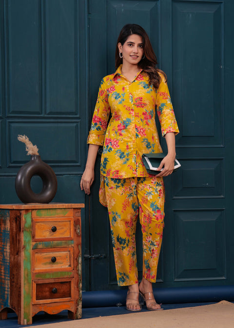 Yellow Printed Co-Ord set for Women