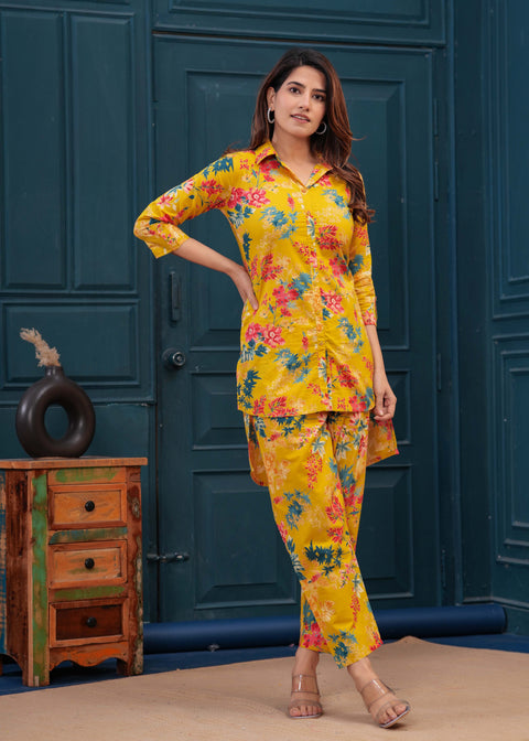 Yellow Printed Co-Ord set for Women