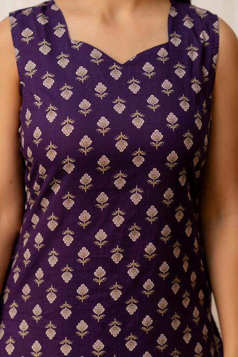 Purple Printed Straight Kurta & Trouser With Dupatta for Women