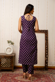 Purple Printed Straight Kurta & Trouser With Dupatta for Women
