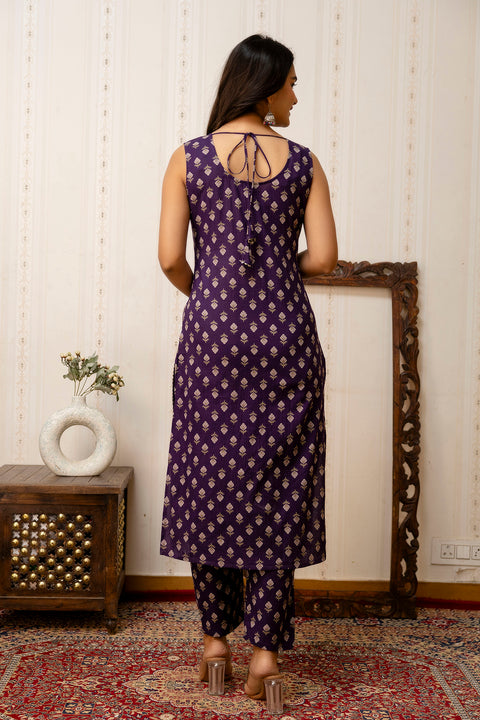 Purple Printed Straight Kurta & Trouser With Dupatta for Women
