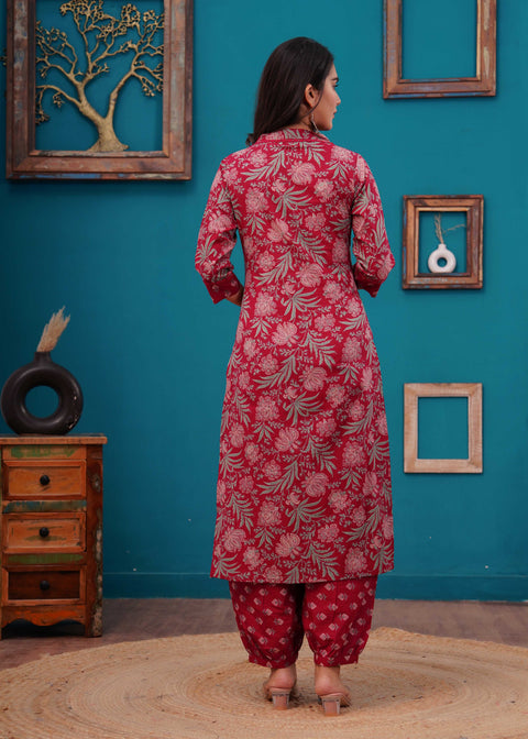 Pink Printed Straight Kurta Set With Dupatta for Women