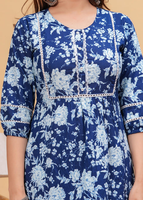 Indigo Blue Straight Kurta & Palazzo With Dupatta for Women