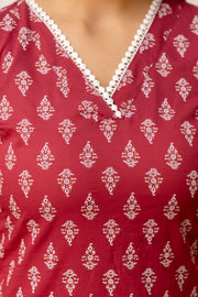 Women Mauve Printed Straight V-neck Kurta