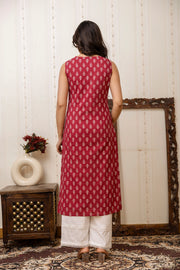 Women Mauve Printed Straight V-neck Kurta