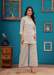 Off White Printed Co-Ord set for Women