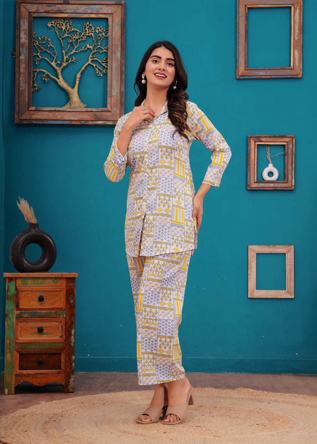 Off White Printed Co-Ord set for Women