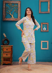 Off White Printed Co-Ord set for Women