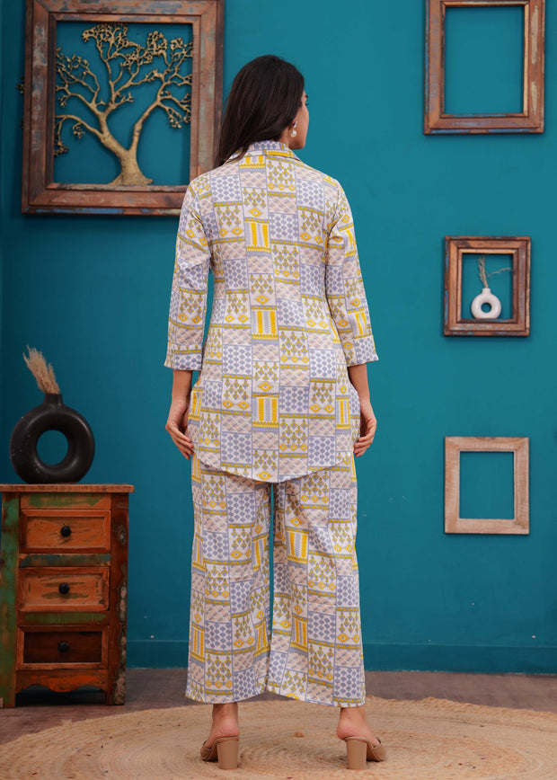 Off White Printed Co-Ord set for Women