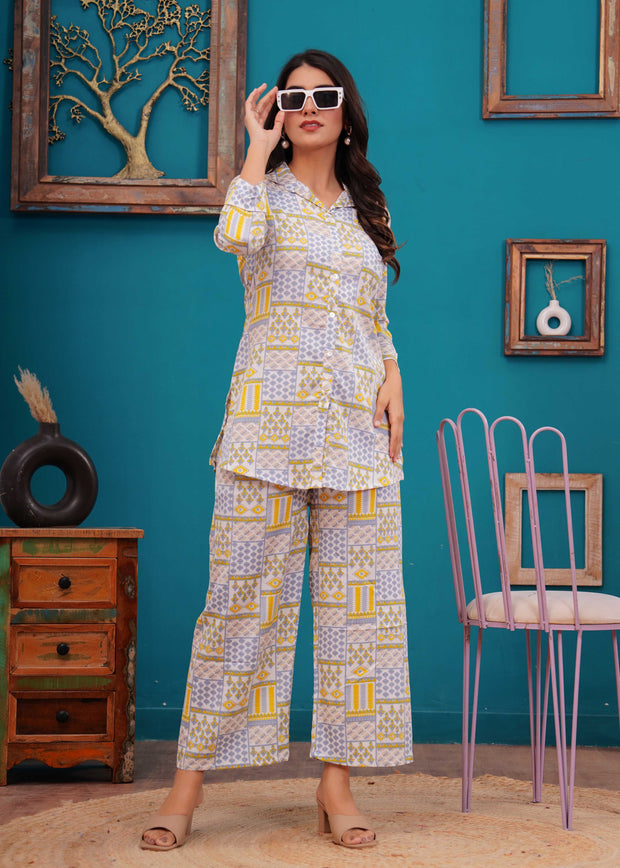 Off White Printed Co-Ord set for Women