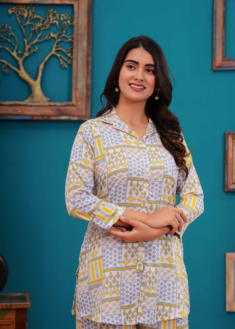Off White Printed Co-Ord set for Women