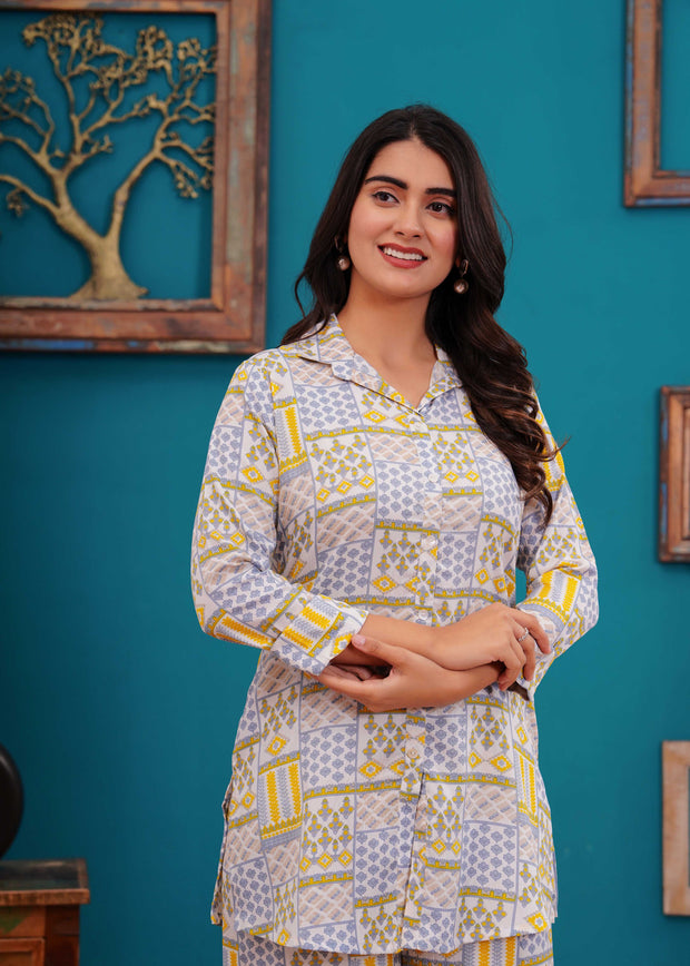 Off White Printed Co-Ord set for Women