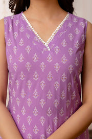Women Purple Printed Straight Shoulder Straps Kurta